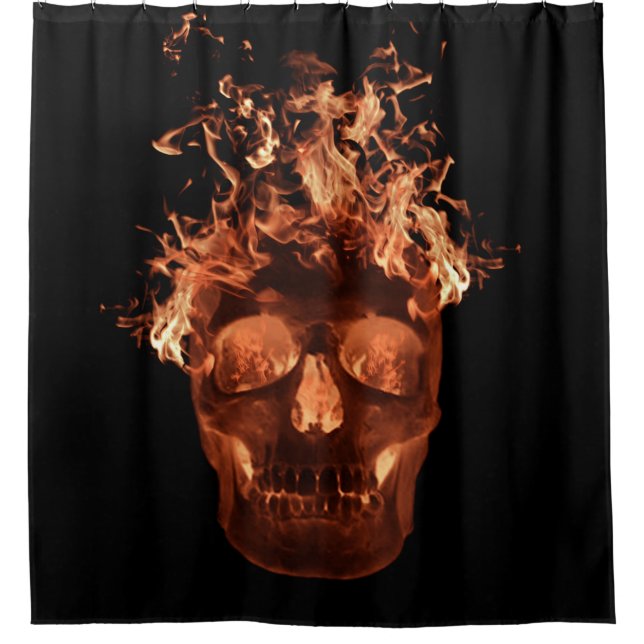 Orange Fire Skull Duschvorhang (Vorderseite)