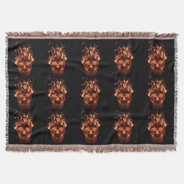 Orange Fire Skull Throw Blanket Decke (Vorderseite)