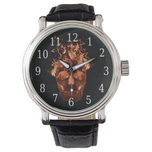 Orange Fire Skull Watch Armbanduhr
