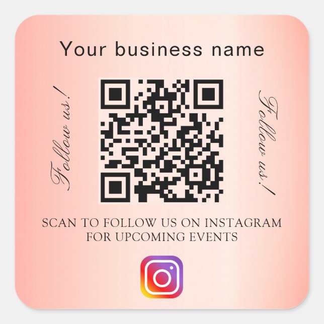 Orange-Firmenname qr-Codeinstagramm Quadratischer Aufkleber (Vorderseite)
