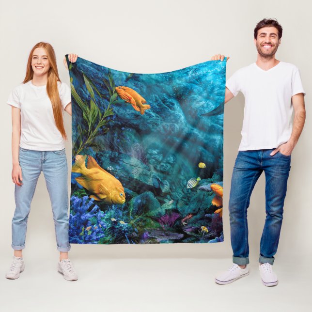 ORANGE FISH BLAUE OCEAN FLEECKE BLANKET FLEECEDECKE (Beispiel)