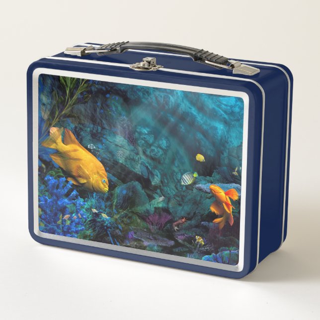 ORANGE FISH BLAUE OCEAN METALL BROTDOSE (Vorderseite)