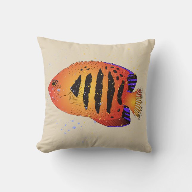 Orange Flame Angelfish Tropisches Aquarium Kissen (Vorderseite)