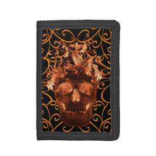 Orange Flame Skull Wallet Tri-fold Portemonnaie