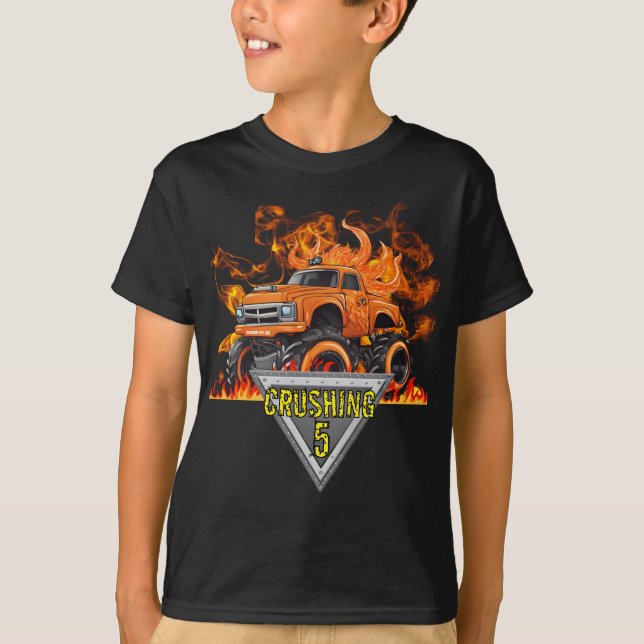 Orange Flames Monster Truck Kid's T - Shirt (Vorderseite)