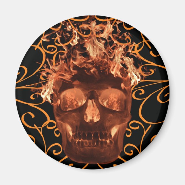 Orange Flaming Skull Magnet (Vorne)