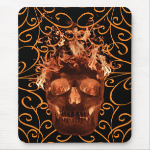Orange Flaming Skull Mouse Pad Mousepad