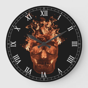 Orange Flaming Skull Rundrömische Numerus Uhr