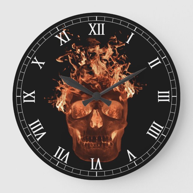 Orange Flaming Skull Rundrömische Numerus Uhr (Vorderseite)