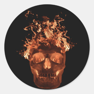 Orange Flaming Skull Stickers