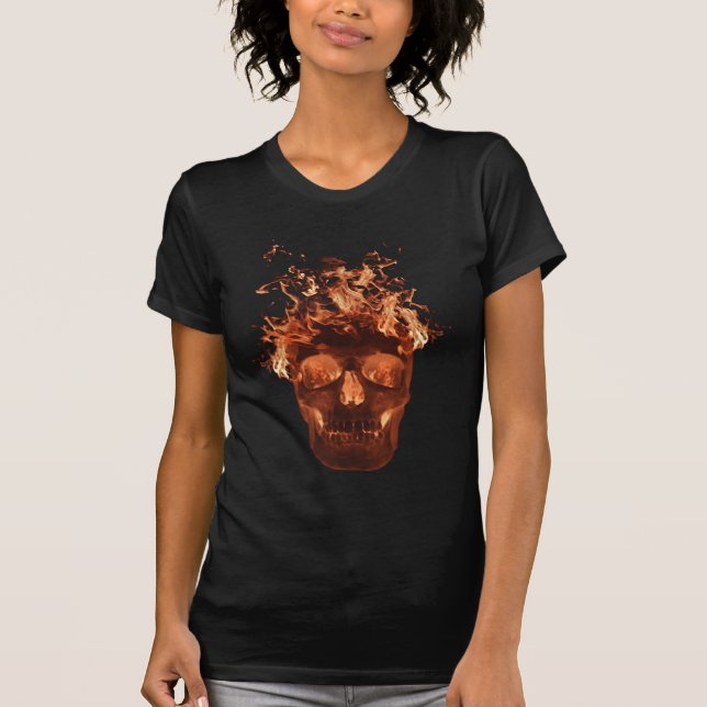 Orange Flaming Skull T - Shirt (Vorderseite)