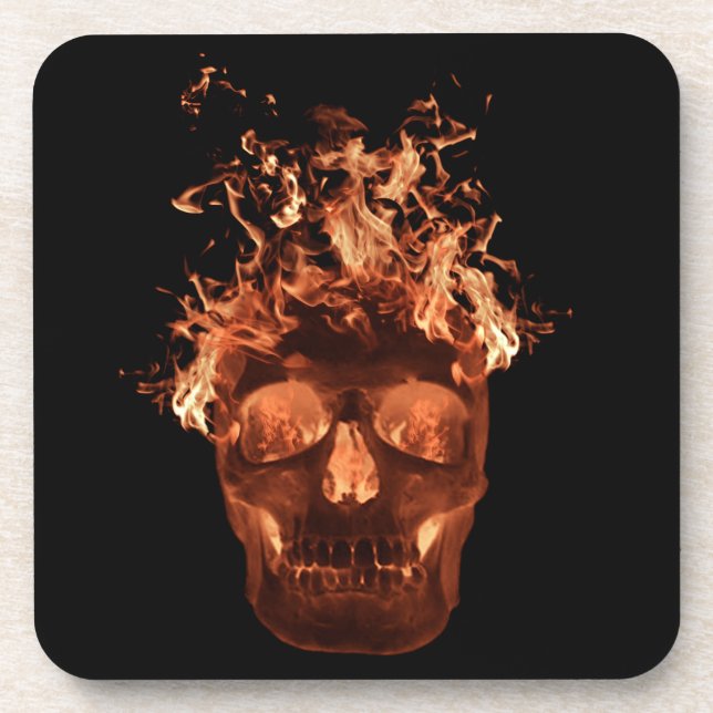 Orange Flaming Skull Untersetzer (Vorderseite)