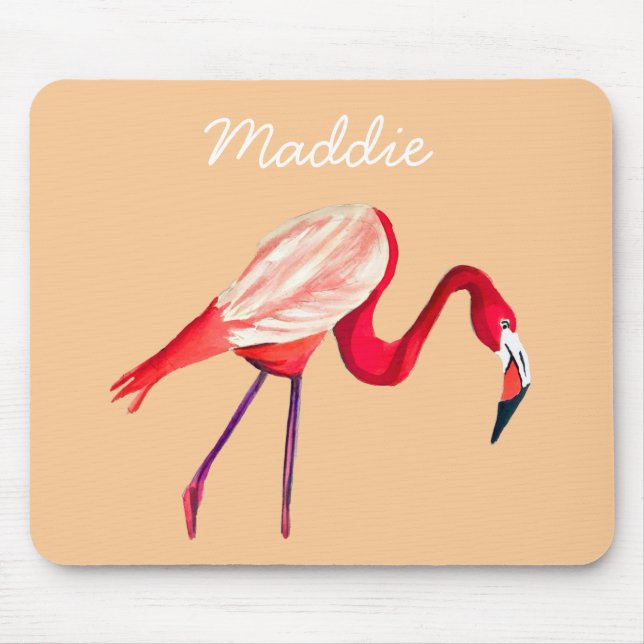Orange Flamingo Aquarellvogel Kunst Mousepad (Vorne)