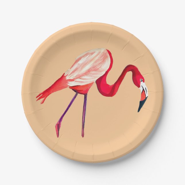 Orange Flamingo Aquarellvogel Kunst Pappteller (Vorderseite)