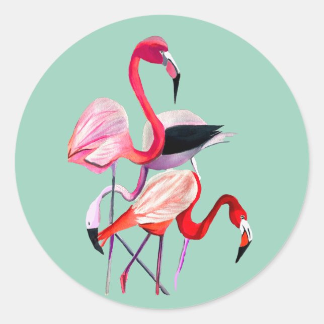 Orange Flamingo Aquarellvogel Kunst Runder Aufkleber (Vorderseite)