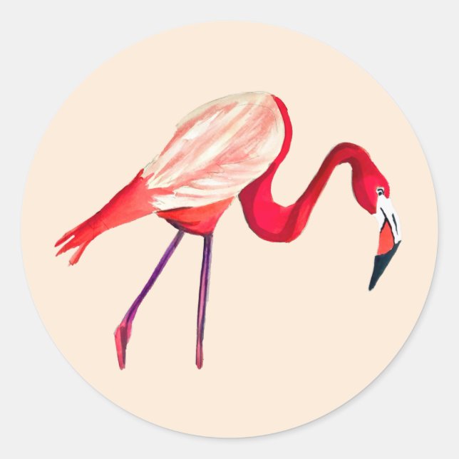 Orange Flamingo Aquarellvogel Kunst Runder Aufkleber (Vorderseite)
