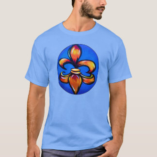 Orange Fleur d Lis against blue background T-Shirt