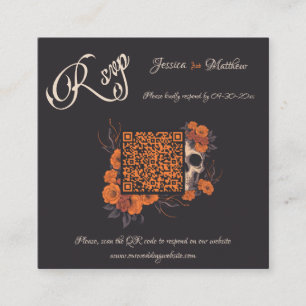 Orange Fleurs Élégant Code QR minimal carte RSVP