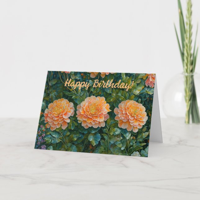Orange Fleurs Jardin Art Carte Anniversaire (Devant)