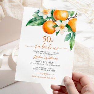 Orange Floral 50 & Fabulous Birthday Einladung