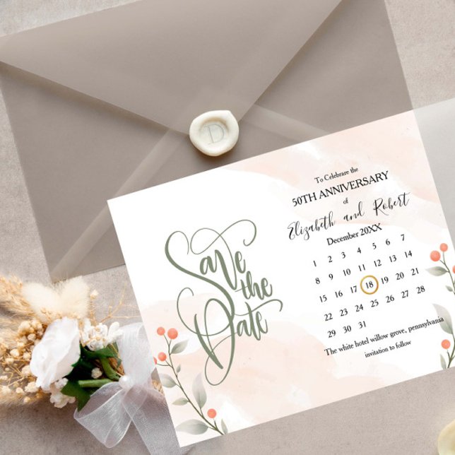 Orange Floral 50 Jahre Save the Date Ankündigungspostkarte (Von Creator hochgeladen)