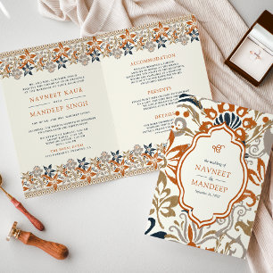 Orange Floral All in One Anand Karaj Sikh Wedding Einladung