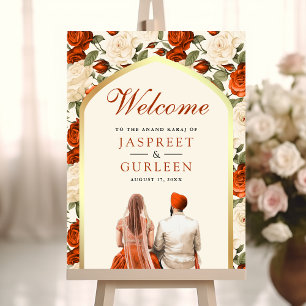 Orange Floral Anand Karaj Wedding Welcome Sign Poster
