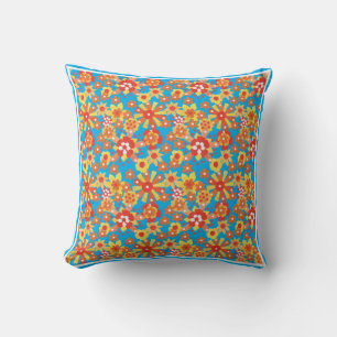 Orange Floral and Blue Polka Polka Dots Reversible Kissen