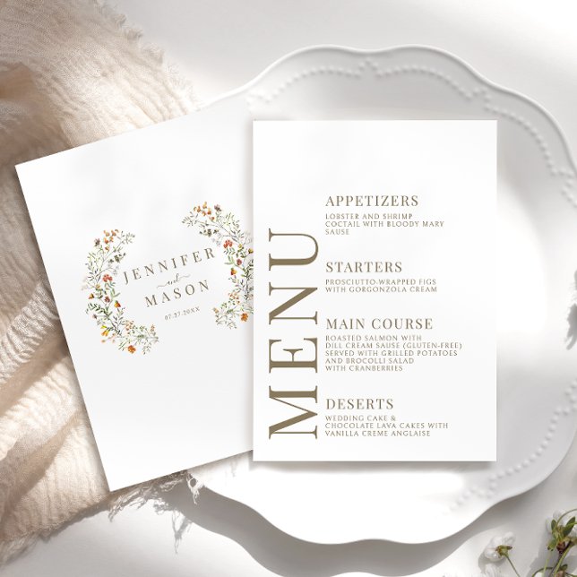 Orange Floral Autumn Garden Wedding Menu Cartes (Créateur téléchargé)