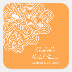 Orange Floral Blume Brautparty Gefälligkeitsaufkle Quadratischer Aufkleber