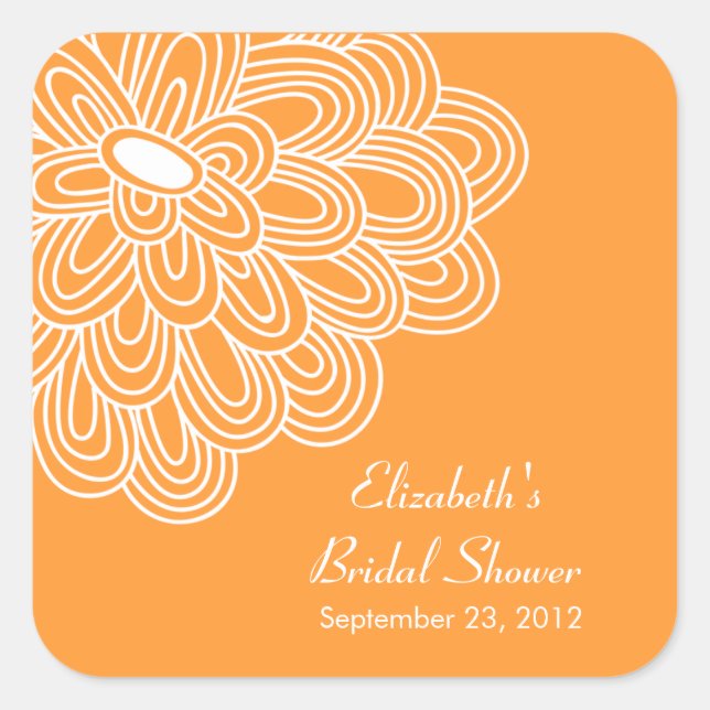 Orange Floral Blume Brautparty Gefälligkeitsaufkle Quadratischer Aufkleber (Vorderseite)
