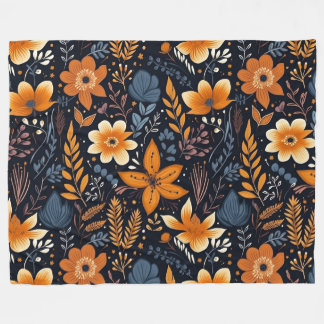 Orange Floral Boho Herbst Schwarz Fleecedecke