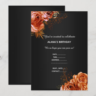 ORANGE FLORAL BOUQUET ELEGANT JEDEN ANLASS SCHWARZ EINLADUNG