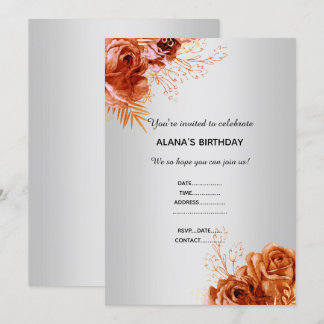 ORANGE FLORAL BOUQUET ELEGANT JEDEN ANLASS SILVER EINLADUNG