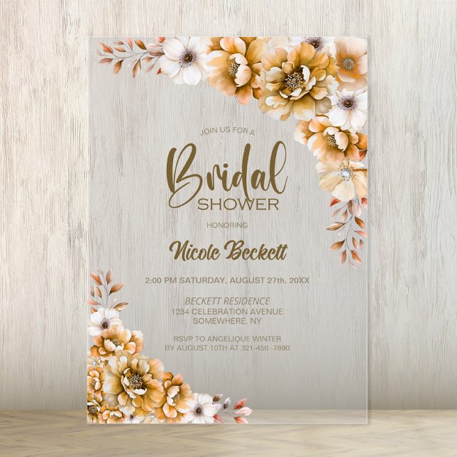 Orange Floral Brautparty Acryleinladungen (Von Creator hochgeladen)