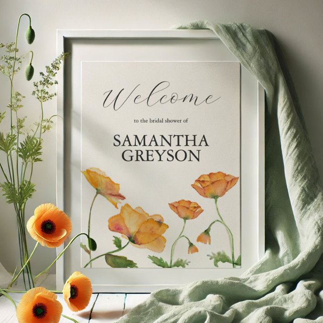 Orange Floral Brautparty Welcome Poster (Von Creator hochgeladen)