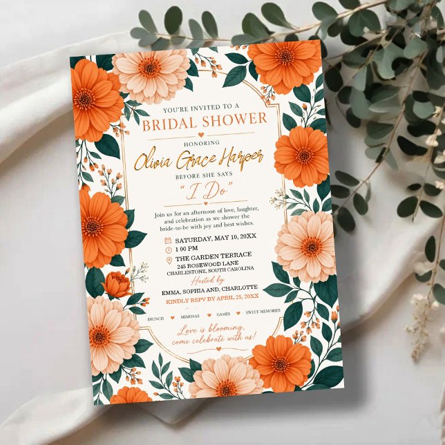 Orange Floral Bride To Be Party Invite Einladung (Von Creator hochgeladen)