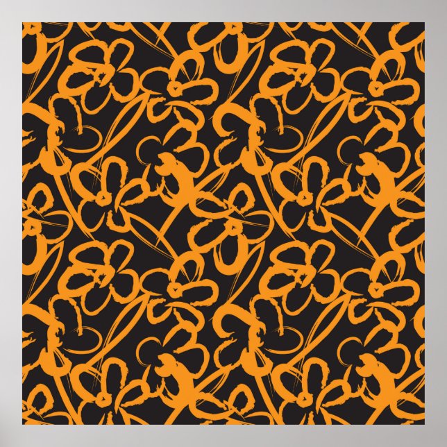 Orange Floral brush strokes seamless pattern backg Poster (Vorne)