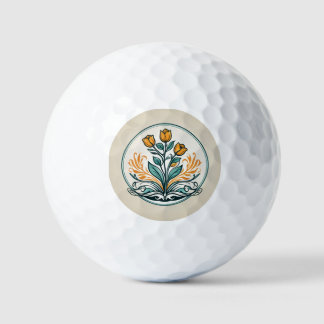 Orange Floral Button Golfball