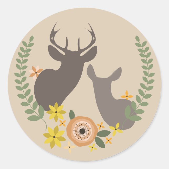 Orange Floral Deer Sticker (Vorderseite)