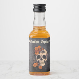 Orange Floral Elegant Skull Monogram Wedding mini Alkoholflaschenetikett