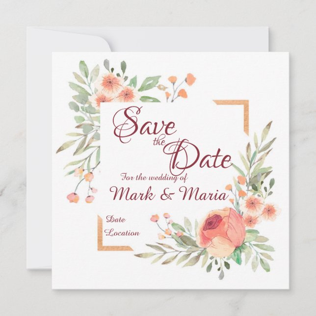 Orange floral Enregistrer la date Invitation (Devant)