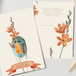 Orange Floral Foto Beerdigung Beileid Vielen Dank Einladung