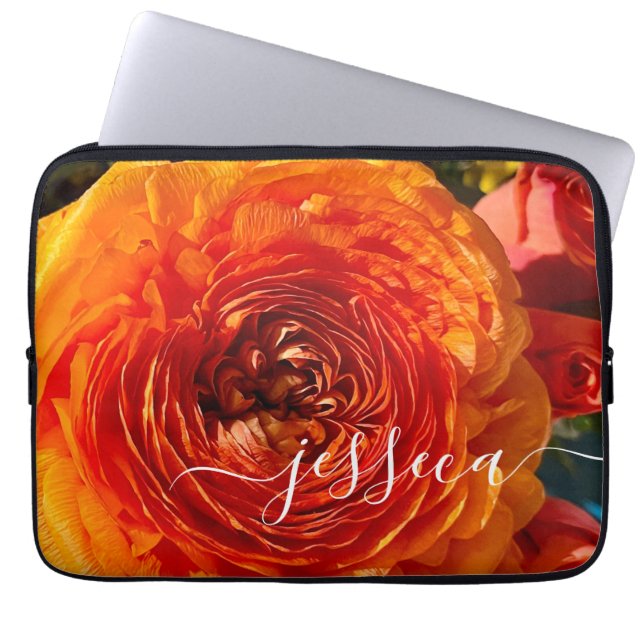 Orange Floral Foto Personalisiert Laptopschutzhülle (Vorderseite)