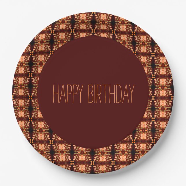 Orange Floral Gemustert Paper Birthday Teller (Vorderseite)