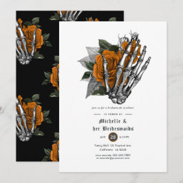Orange Floral Gothic Skulls Bridesmaids Luncheon Einladung