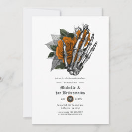 Orange Floral Gothic Skulls Bridesmaids Luncheon Einladung