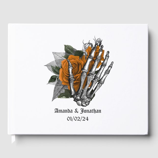 Orange Floral Gothic Wedding Gästebuch (Vorderseite)