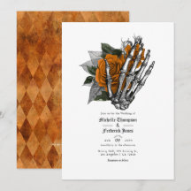 Orange Floral Gothic Wedding QR Code Einladung