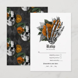 Orange Floral Gothic Wedding RSVP Karte